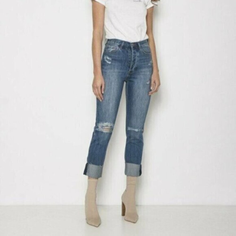 Free People NB Women’s Jeans Straight leg High waist distressed festival boho 25